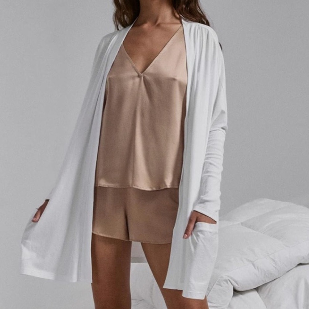 Lunya White Linen Knit Cardigan Lightweight Short Robe Loungewear One Size